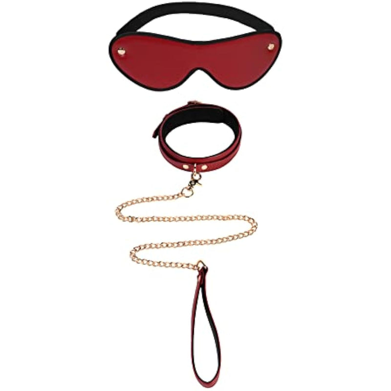 Faux Leather Bondage Collar With Chain Leash Set And Blindfold, For Adults Sm Restraint Sex Play Toys