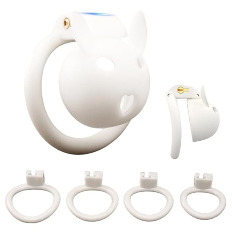 Inverted Male Chastity Device with 4 Rings and 2 Keys - Rabbit Ears Design Adult Sex Toy for Men