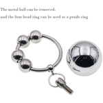 Stainless Steel Metal Weighted Pendant Penis Ring With 4 Beads, Metal Heavy Ball Male Cock Ring Bondage Penis Ring