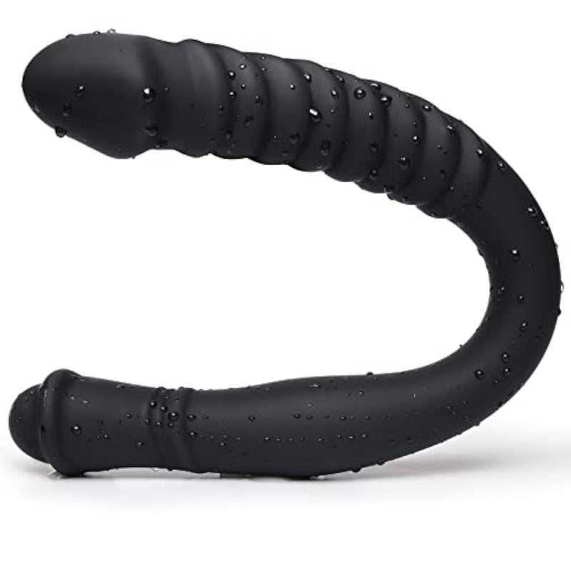 Double Ended Dildo 16.53 Inch Dong Ribbed Butt Plug Anal Dildo With Glans For Anal Vagina Stimulation Prostate Massager Sex Toy For Lesbian Men Women, Black,