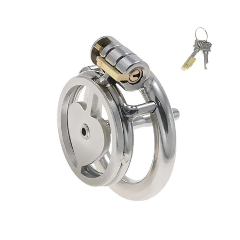 Inverted Chastity Cage Chastity Devices Used To Exercise A Man'S Penis Sex Toys Flat Chastity Cage With Spreader And 2 Keys Cock Cage To Restrain Man'S Penis (1.77In/45Mm)