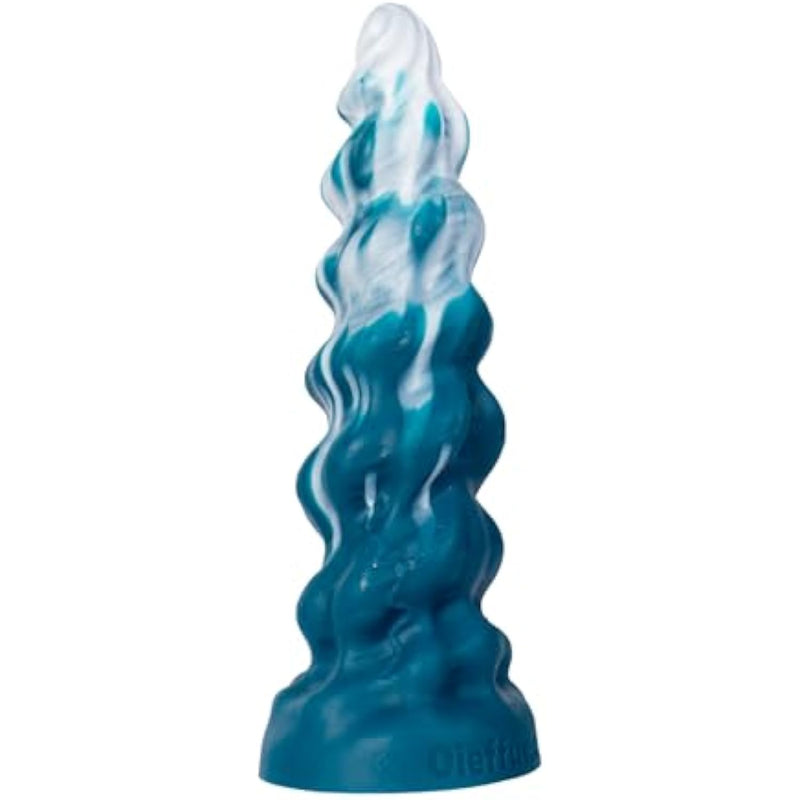Fantasy Soft Thrusting Dildo - Conical, Layered, Massive & Thick Design for Anal Play, Huge & Fat Dildo with Realistic Feel (M), White and Dark Green