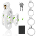 Inverted Chastity Cage Sex Toys Cock Cages Includes 4 Different Sized Rings With Invisible Lock For Penis Bondage Male Chasity Device Breathable Lightweight Portable (B,White)