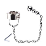 Stainless Steel Cock Ring With Chain Metal Anal Plug Weighted Penis Restraint Toys With Heavy Beads