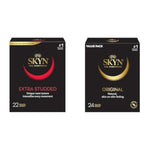 Extra Studded 22 Count Ultra Thin Natural Feel Condoms With 24 Count Original Premium Polyisoprene Lubricated Condoms