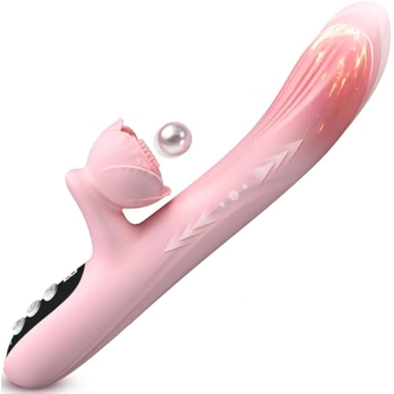Thrusting Vibrator For Women, Thrusting Dildo G Spot Vibrator Clitoral Stimulator Rose Sex Toy 7 Thrust 7 Vibration Rechargeable Lcd Display Rabbit Vibrators Adult Sex Toys For Women