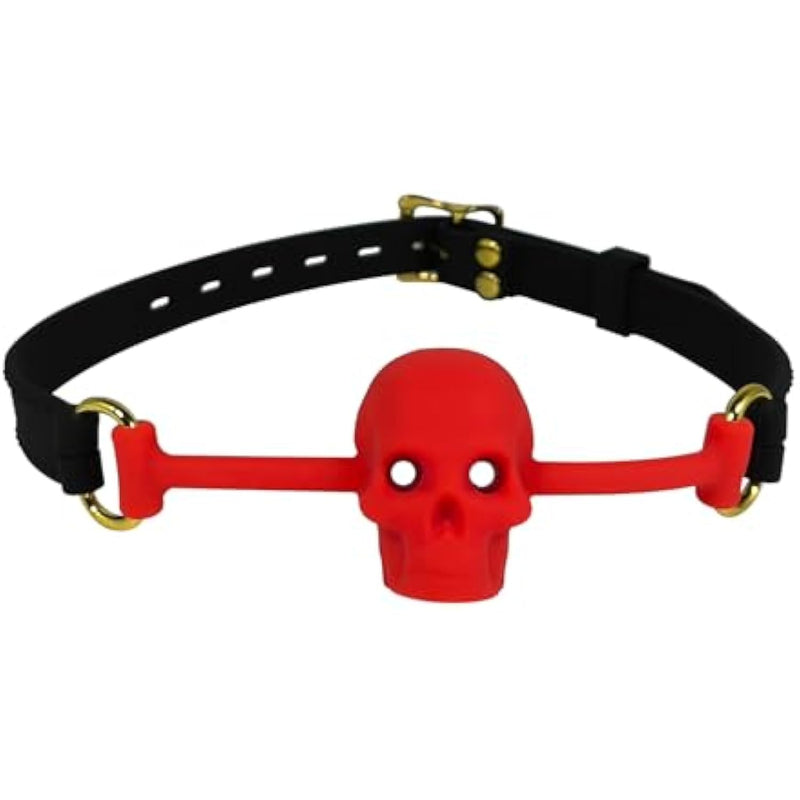 Silicone Open Mouth Gag Sex Toys Skull Sex Gag Muzzles Ball Gag Bdsm Restraints Mouth Gags Mouth Ball Gag For Women Men Couples Lover Adjustable Strap Gag Mouth Breathable Mouth Plug (Red)