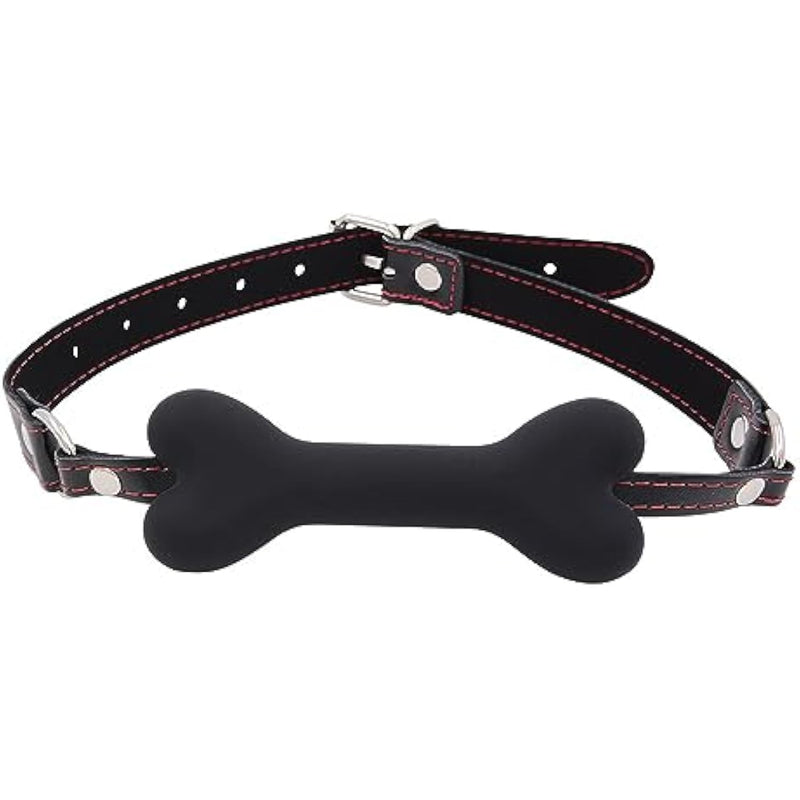 Ball Gag Bondage Silicone Leather Dog Bones Gag Mouth Pet Bone Bite Mouth Gag Bdsm Fetish Slave Restraints Sex Toys (Black)