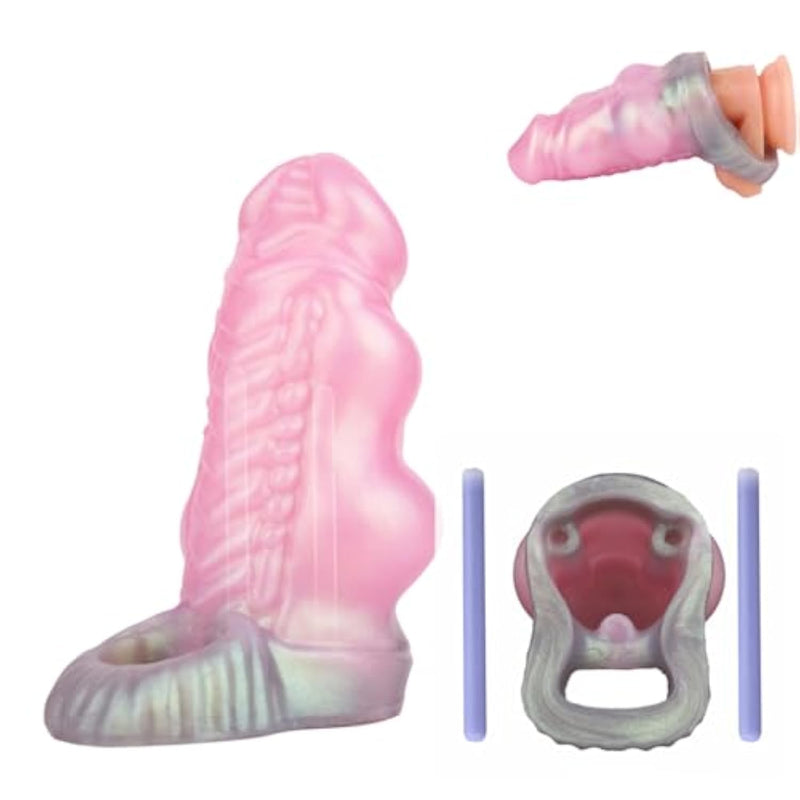 Wide Sleeve Silicone Enhancer With Cock Ring, Reusable Extension Sleeve, Pink