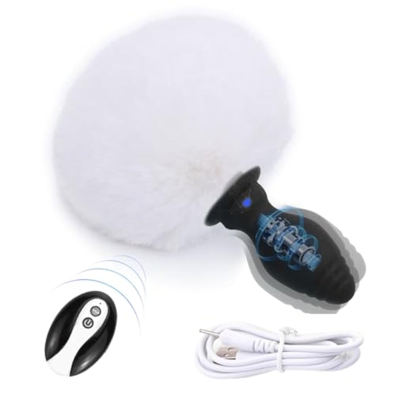 Rechargeable Vibrating Bunny Tail Anal Plug for Couples and Solo Play
