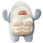 3D Muscle Shark Plush Toy Pillow Ultra-Soft Stuffed Blue Shark With Abs/17.7''