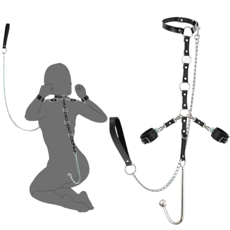 Bdsm Anal Hook Sex Bondage Restraints Set, Neck To Wrist Restraints Kit With Traction Chain Sex Toys For Couple Adjustable Handcuffs Sm Role Play Sex Games Accessories For Couples Foreplay Women Men