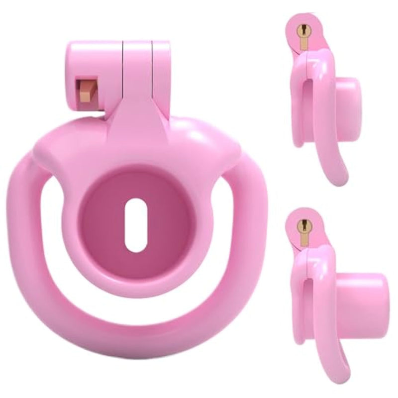 Negative Chastity Cage Small Cylindrical Inverted Locked Cock Cage With 4 Cockrings Male Set Sex Toy Adult Penis Bdsm Bondage Pink Sissy Chastity Device For Men (Short/ 27Mm Cage)