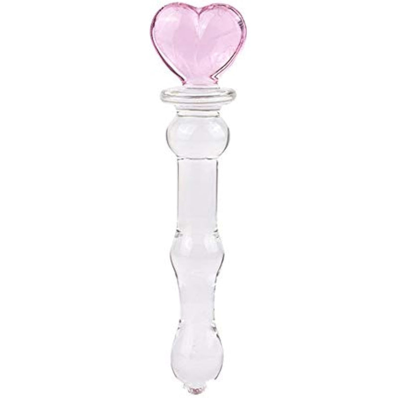 Heart Crystal Glass Pleasure Wand Dildo Penis, Pink