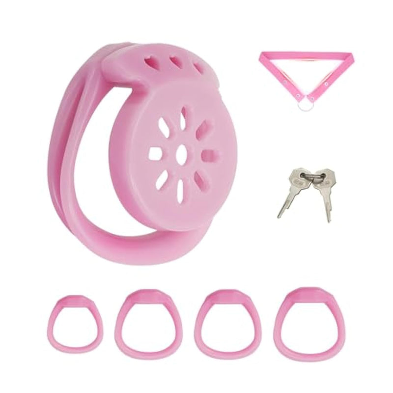 Flat Chastity Cage Made Of Abs Cock Cage With Belt And 4 Different Rings Male Sex Toys Chastity Device With Concealed Lock For Men'S Penis Restraints Breathable And Lightweight (B,Pink)