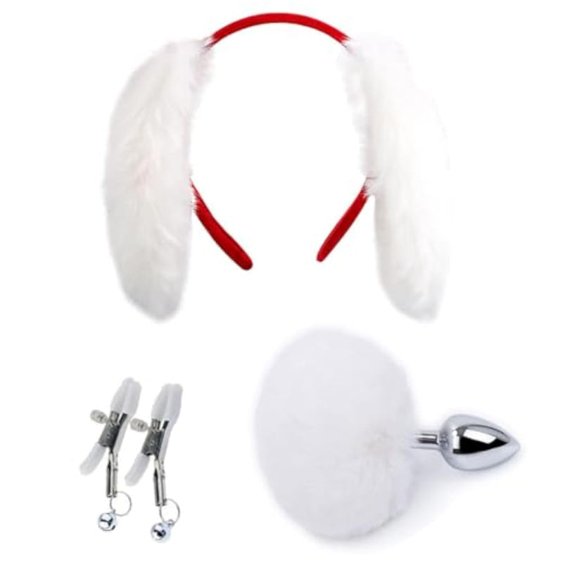 Women's Bunny Costume Set with Faux Fur Anal Plug and Buttplug Tail for Beginners and Couples