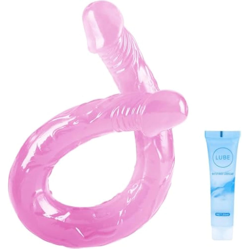 Lover Luxe Double-Ended Dildo Waterproof Jelly Double Dongs Realistic Dildo Penis Cock Anal Butt Plug Massager G-Spot Stimulation Orgasmic Adult Sex Toys For Women Men (Pink, L)