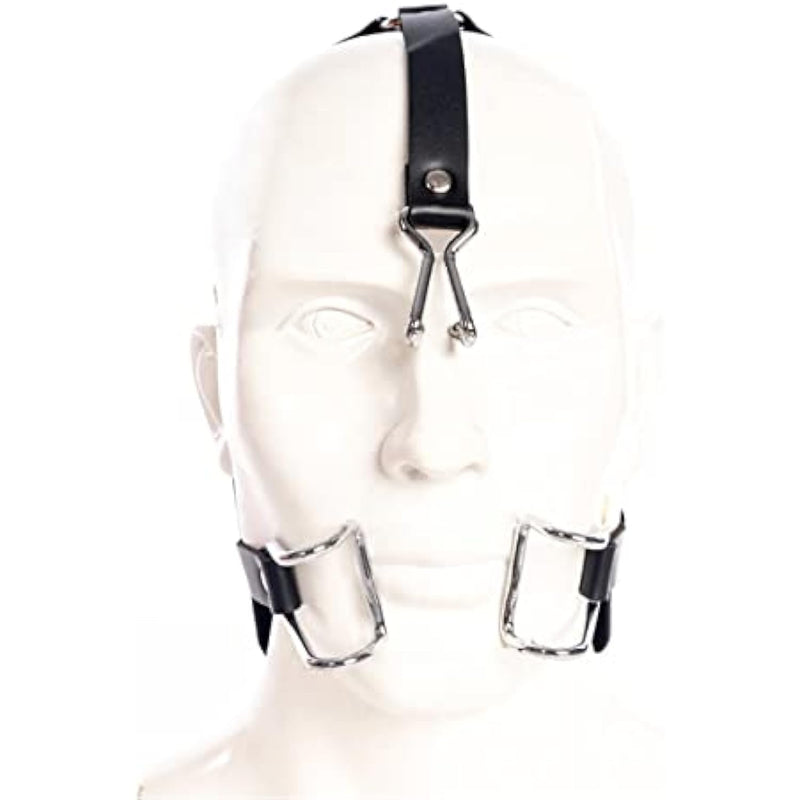 Sm Restraint Leather Head Harness Nose Hook With Metal Mouth Enlargement Ring Bondage Mouth Gags Set Slave Toys For Couples