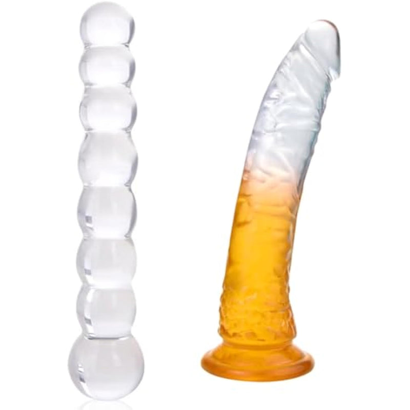 Transparent Glass Dildo Anal Beads Realistic G-Spot Dildo Jelly Butt Plug With Strong Suction Cup For Women Men