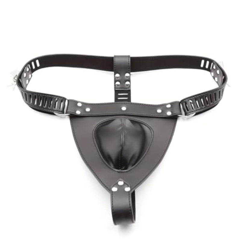 Men's BDSM Adjustable Leather Chastity Belt and Harness for Adult Bondage Play