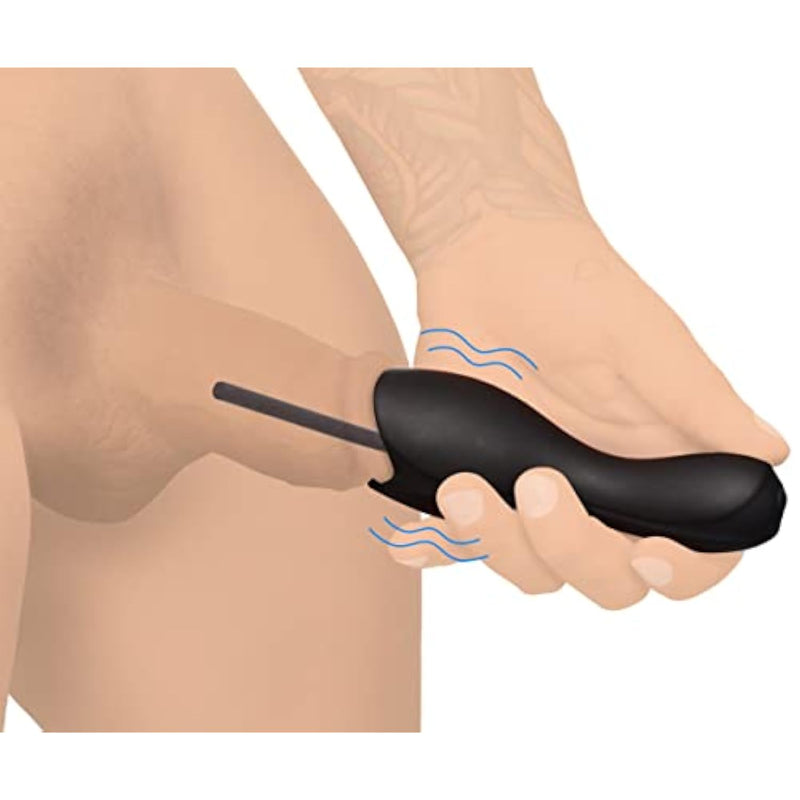 10X Vibrating Penis Head Teaser With Urethral Sounds Premium Silicone Masturbator, 3 Lengths Interchangeable Urethral Sounds Rechargeable Textured Inner Sleeve Rod Stimulator,Black
