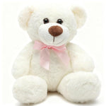14" White Teddy Bear Plush Toy, Cute Bear Stuffed Animal With Pink Bow, Soft & Huggable Plush, Birthday Valentine’S Day, Perfect For Kids Girlfriends Babies Friends