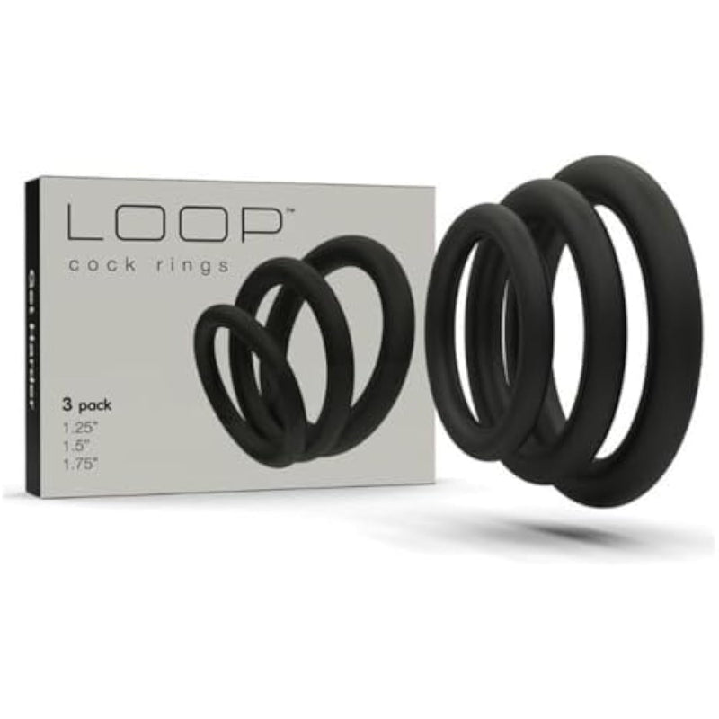 Loop Cock Rings - Medical Grade Silicone Penis Enhancer Set For Men - Last Longer & Get Harder Erections - Supports Ed - Set Of 3 Small Medium Large - Black