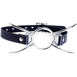 Metal Spider Ring Gag With Leather Head Slave Harness Restraint Mouth Gags Sex Toys For Couples (Silver)