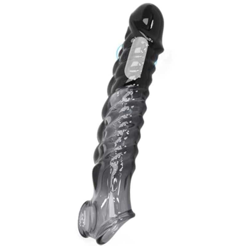 Huge Penis Extension Sleeve with Bullet Vibrator and Cock Ring for Men