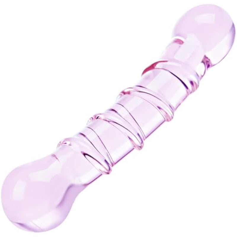 Glass Double-Ended G-Spot Dildo,6.7-Inch Pink Crystal Penis Pleasure Rod With Raised Threaded,Anal Plug P-Spot Prostate Massager,Adult Sex Toys For Male/Female Couples Masturbation