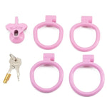 Lightweight Nylon Chastity Cage Lock Sissy Negative Chastity Cage Penis Lock Breathable Chastity Devices Set With 4 Penisrings Sm Bondage Chastity Device For Men (Pink, Small)