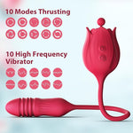 3-in-1 Rose Clitoral Vibrator – G-Spot Dildo with 10 Thrusting & 10 Pulse Modes
