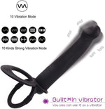 Strap-On Double Penetration Dildo with Vibrating Butt Plug & Cock Ring