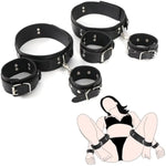 Bdsm Bondage Wrist Thigh Cuffs And Ankle Sex Restraints Set, Sex Toys For Women With Adjustable Leg Straps Handcuffs, Leather 3 In 1 Kit For Couple Beginner Sm Game Play (Black)