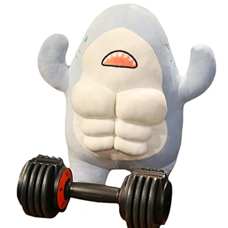 3D Muscle Shark Plush Toy Pillow Ultra-Soft Stuffed Blue Shark With Abs/17.7''