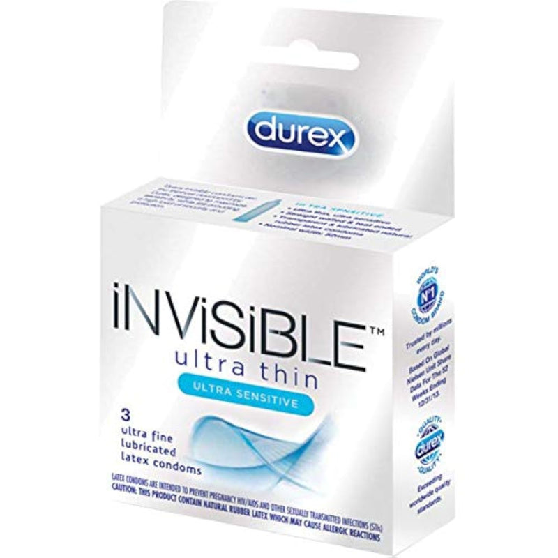 Durex Invisible Ultra Thin and Sensitive Condoms, 3 Pack for Maximum Pleasure