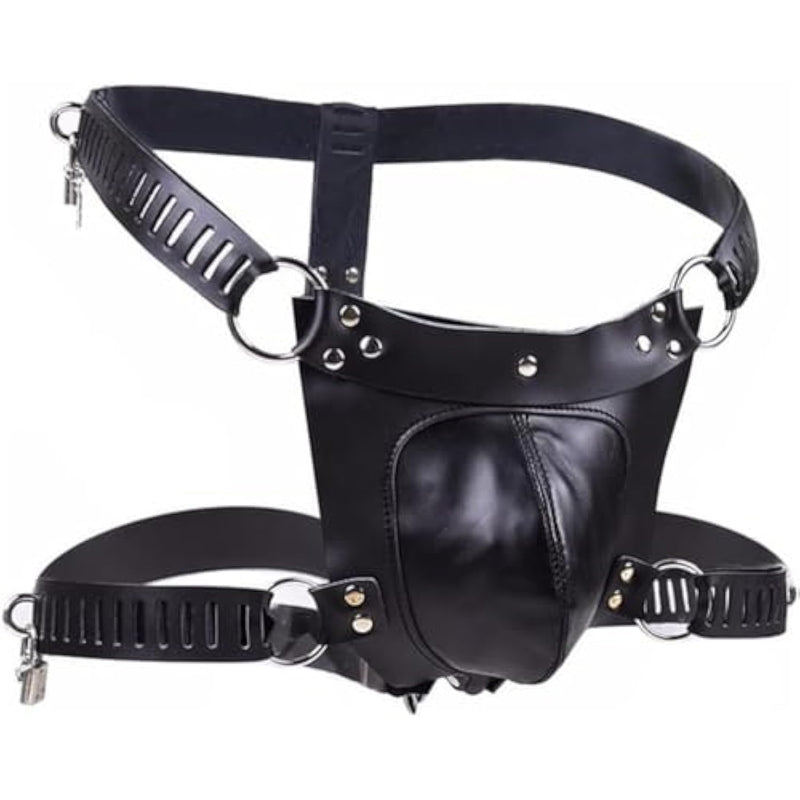 Men'S Chastity Belt Cage Devices Harness,Men'S Bdsm Adult Leather Chastity Lock Pants Underwear, Male Penis Cage Adjustable Chastity Strap Bondage Kit With Key And Lock