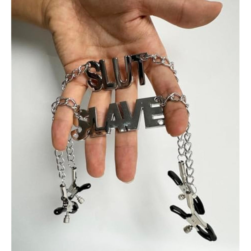 Nipple Clamps Clips With Chain Body Breast Adjustable Couple Sex Pleasure For Women Slut/Slave/Bitch/Daddy Bdsm Torture (Slave+Slut)