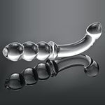 Anal Beads, Glass Bent Pleasure Wand Double-Ended Butt Plug G-Spot Stimulation Dildo For Men Women (Clear)
