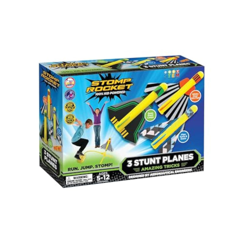 Stomp Rocket Stunt Plane Launcher Toy for Kids - 3 Foam Airplane Toy Soars Over 100 Feet - Unique Tricks & Adjustable Plane Rocket Launcher Stand - Fun Outdoor Toys & Gift for Boys or Girls