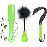 4 Pcs Bdsm Training Set Sex Whip Adult Sex Flap Paddle Role Playing Adult Role Playing Sex Game Bdsm Feather Hand Flap Whip Nipple Clip Green