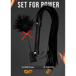 Black Faux Leather Whip 18" Feather Tickler 15" Set - Equestrian Riding Whip - French Tickler - Whip Feather