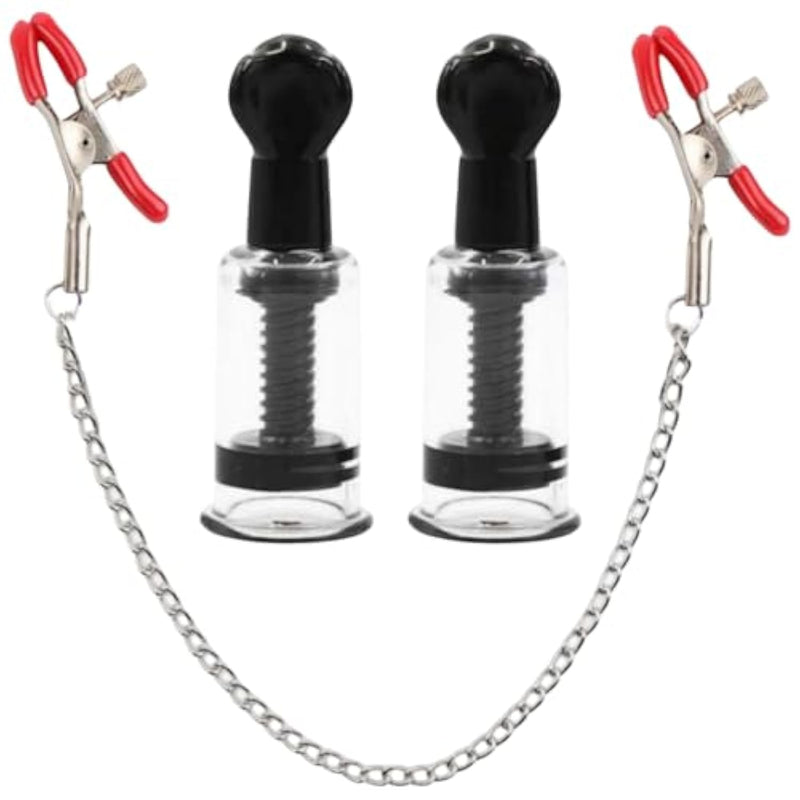 Adjustable Nipple Clamps Breast Clip And Body Ring Body Clamps Nipple Suckers Non-Piercing Chain Stainless Steel For Women Faux Body Jewelry (Red)