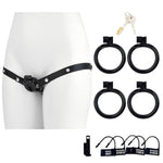 Inverted Cock Cage With 4 Circular Arc Rings And Chastity Belt, One-Piece Urine Tub Chastity Cage With Ventilation Holes Sm Extreme Bondage Sex Toy For Men (Black+Belt)