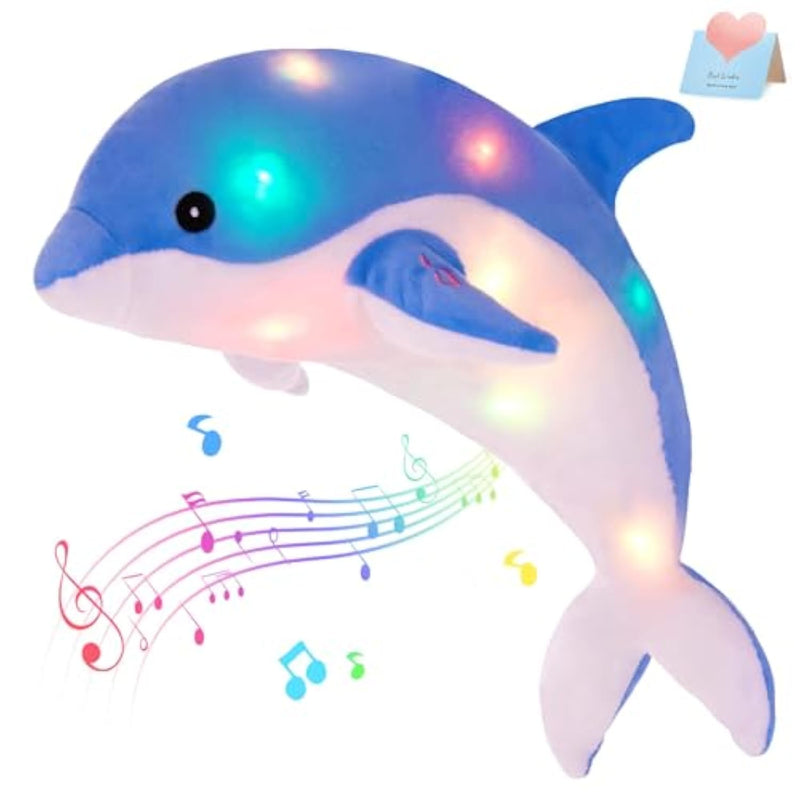 Light Up Musical Stuffed Dolphin Ocean Life Soft Plush Toy With Led Night Lights Nursery Songs Glow Singing Sea Animals Birthday For Toddler Kids, 18''