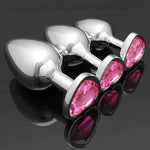 3 Pcs Luxury Jewelry Design Fetish Heart Metal Anal Butt Plug(Pink)
