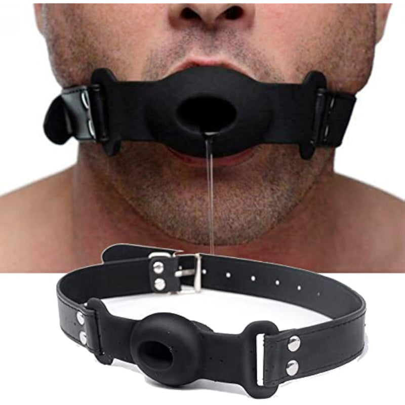 Silicone Ball Gag For Women Mouth Sex Bdsm Starter Kit Male Bondage Open Gags Female Bed Restraint Set Fetish Slave Sexy Toy For Couples (Black)