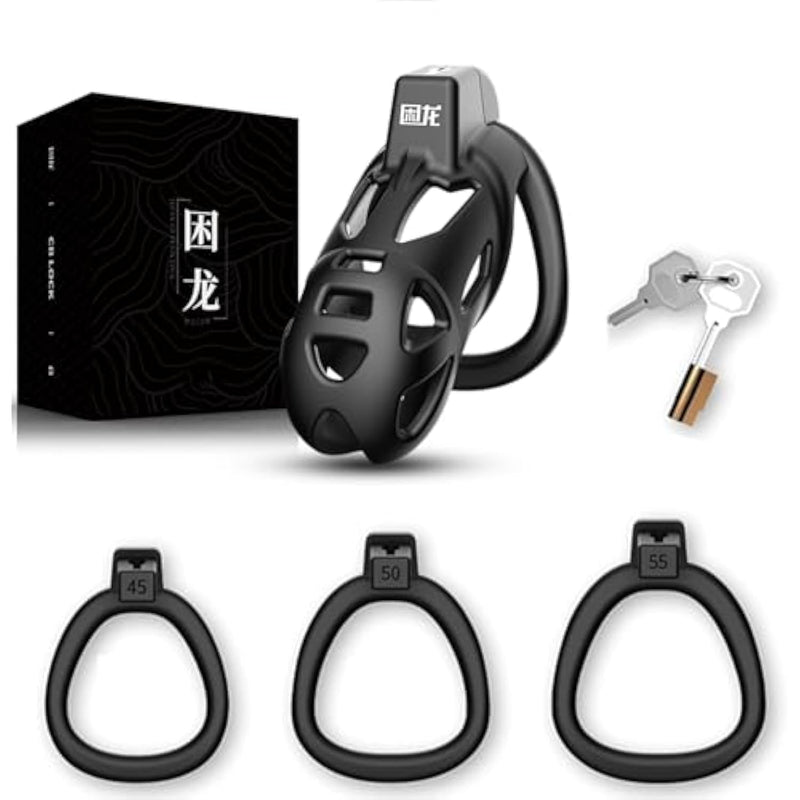 Male Cock Cage Chastity Device With 3 Rings For Men, 4 Different Sizes Of Male Chastity Cage Device With Key Adult Sex Toy For Men - S