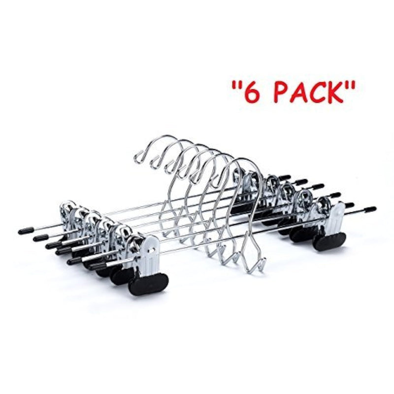 6 Quality Pants Hangers Heavy Duty Add-On Skirt/Slack Metal Hanger, Extra Wide A