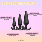 Anal Butt Plug Training Kit – 3 Sizes (Small, Medium, Large), Silicone, Waterproof, Flexible & Body-Safe, Beginner To Advanced Butt Plug Trainer Set (Black)